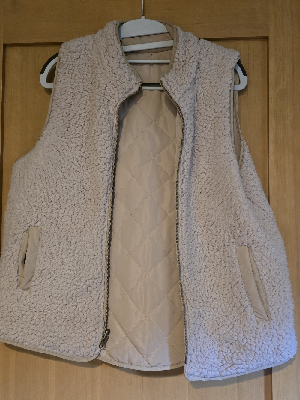 Women's Cream Sherpa Fleece Reversible Vest - Neutral Cozy Layer